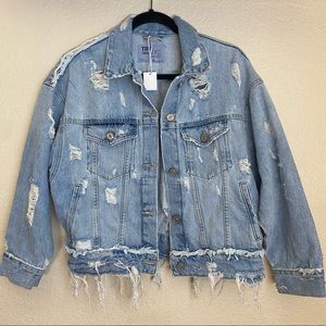 NWT Zara Oversized Distressed Denim Jacket size small